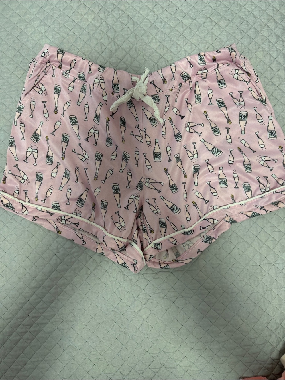 Pink Champagne-Print Sleep Shorts with Drawstring